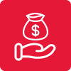 A hand with a bag of money above it