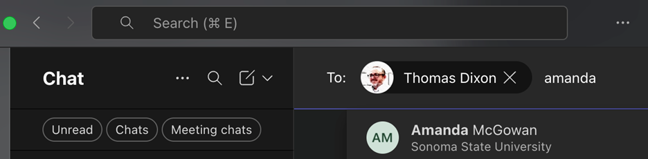 Image of the MS Teams search bar