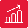 A bar graph with arrow pointing upward