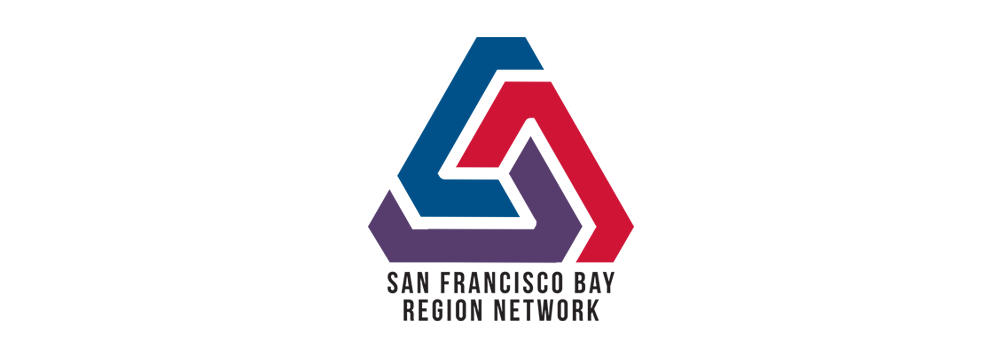 SFBRN Logo depicting 3 interconnected pieces that form the shape of a rounded triangle in blue, red, and purple