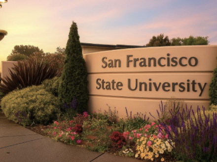 Image of a sign in front of San Francisco State University